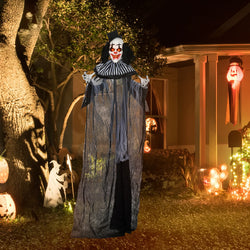 HOMCOM 6 Life Size Outdoor Halloween Decoration, Classic Black And White Striped Clown Animatronic, Sound And Motion Activated Animated Prop With Light Up Eyes  Sounds